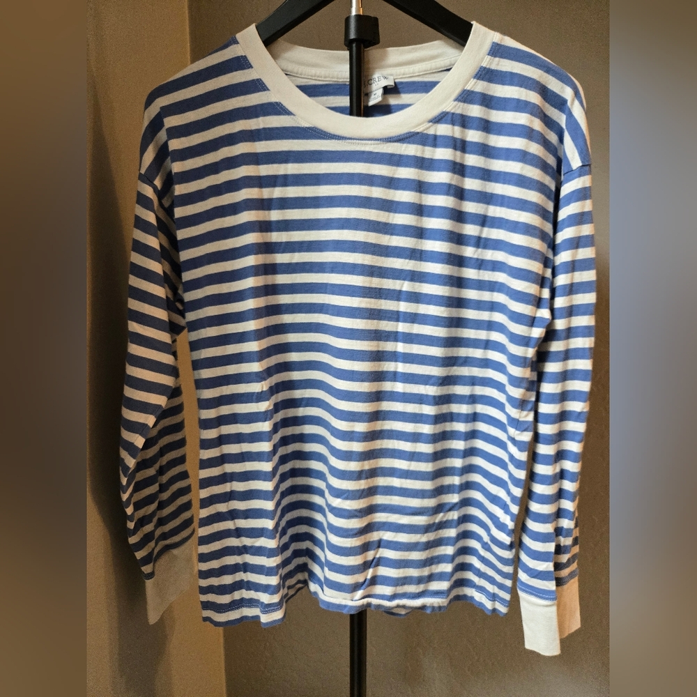 J. Crew Blue and White Striped Long Sleeve Tee M